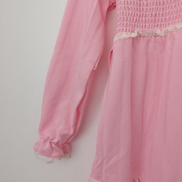 Vintage Dress Girls Size 9-10 Pink Smocked Maxi Boho Hippie Long Sleeve - Picture 2 of 8